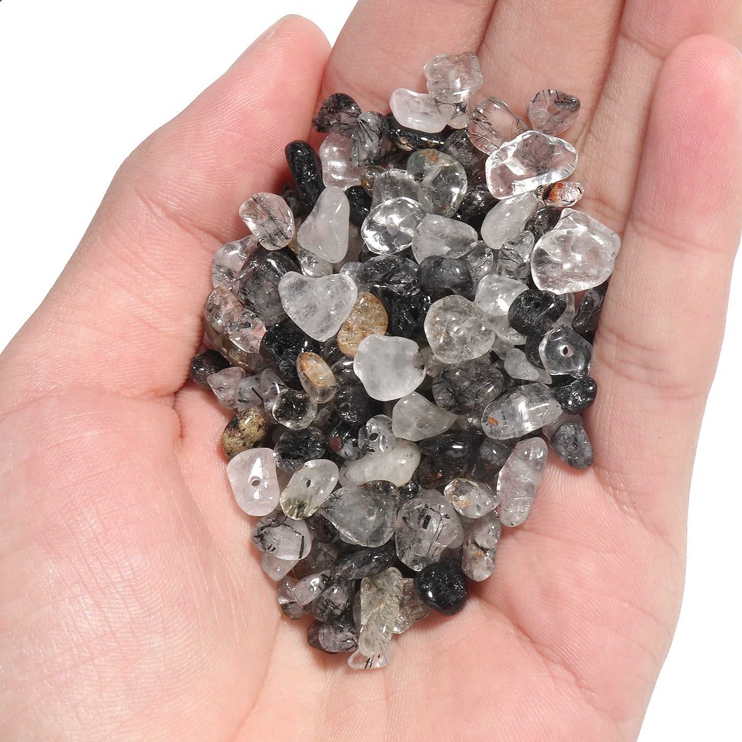 30in Black Rutilated Quartz Natural Chip Stone Beads 5-8mm About 230pcs, Irregular Drilled Transparent Black Bead for Bracelets Jewelry Making Supplies for Adults, DIY Crafts.