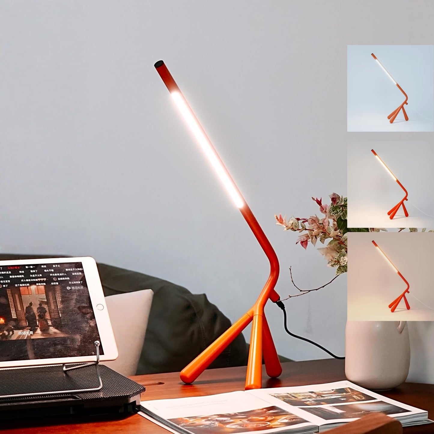 Simisand LED Creative Desk Lamp with USB Tybe-c Stepless Dimmable Eye Caring Desk Light for Home Office Bedroom Bedside College Dorm, Reading Lamp,Decorative Gift Table Lamp Red Orange