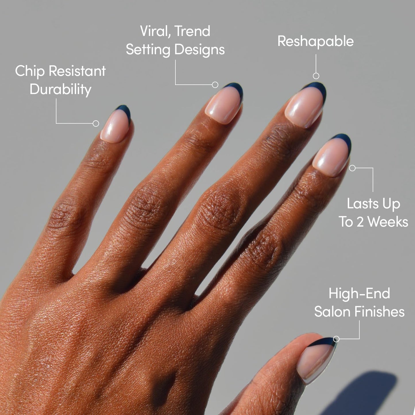 Glamnetic Press On Nails - Short Oval Fake Nails, Black French Tip Nails, Smoke Salt | 15 Sizes - 30 Nail Kit with Glue | Gift for Mom