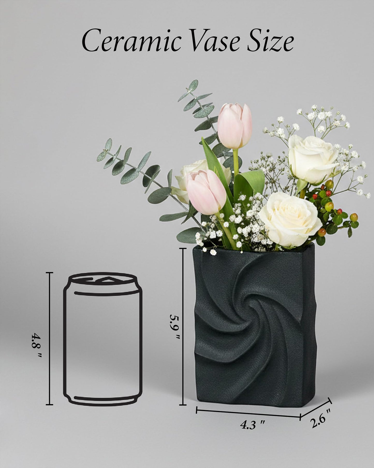 Small Black Vases Home Decor, Organic Square Whirlpool Shape, Aesthetic Small Flower Vase Living Room, Bedroom, Bathroom, Shelf & Table Decor, Boho Room Decor for Women OOSTONEE