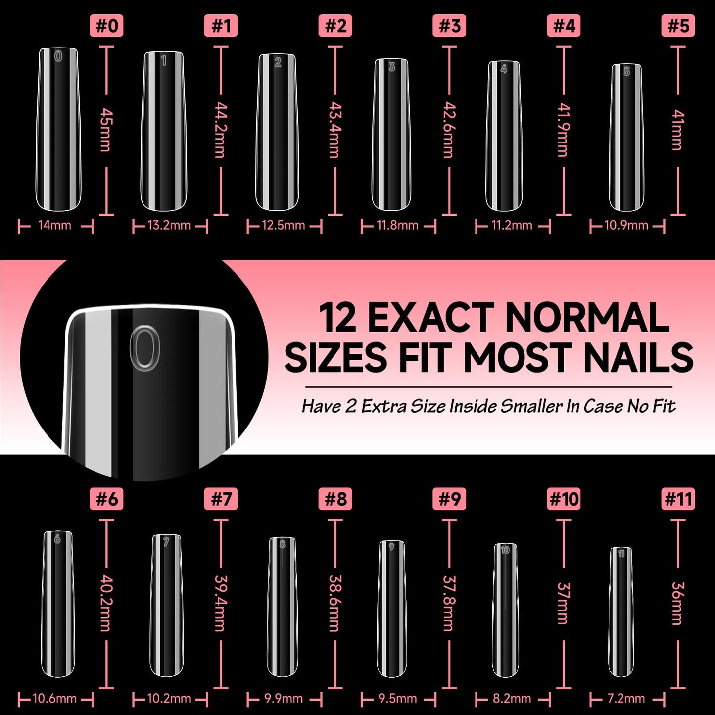 UNA GELLA Extra Long Tapered Sqaure Nail Tips Full Cover 504pcs No C Curve Clear Gel Nail Tips XXL Long Straight Nails Tips Acrylic Nails Square Gel Nails for DIY Nail Art 12 Sizes