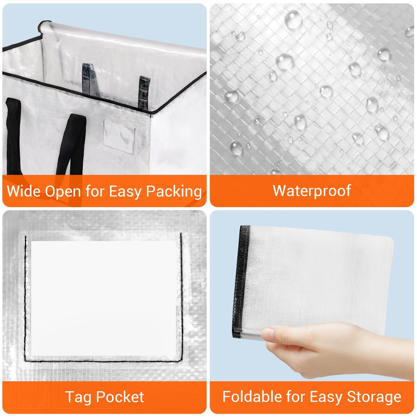 HomeHacks Clear Moving Bags Heavy Duty 2 Pack, Storage Bags with Zipper, Extra Thick Handles & Waterproof Packing Boxes for Moving, Camping, Home Organization 93L/24Gal (28.7"x14.2"x14")
