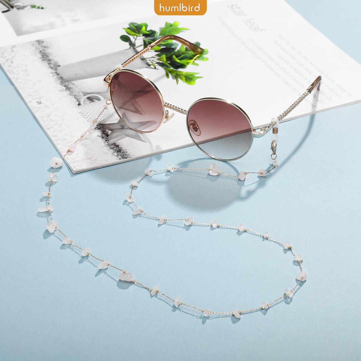 humlbird Eyeglass Chains for Women Stylish Glasses Lanyard Sunglass Chain Natural Crystal Mask Chain Eye Glasses Strap Pink-1