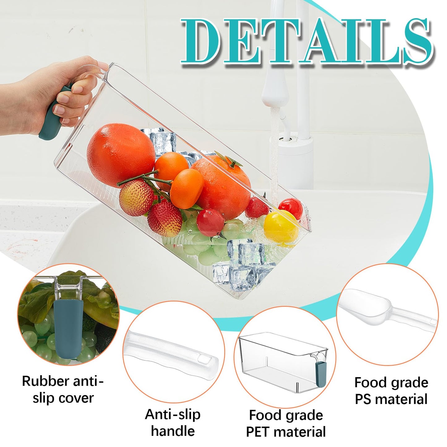 Havawish Ice Bin and Flexible Scoop Set Plastic Freezer Ice Bin with Pull out Handle Storage Bucket Clear for Container with Bucket Scoop(Dark Blue, Clear,10.83 x 4.92 x 4.33 in)
