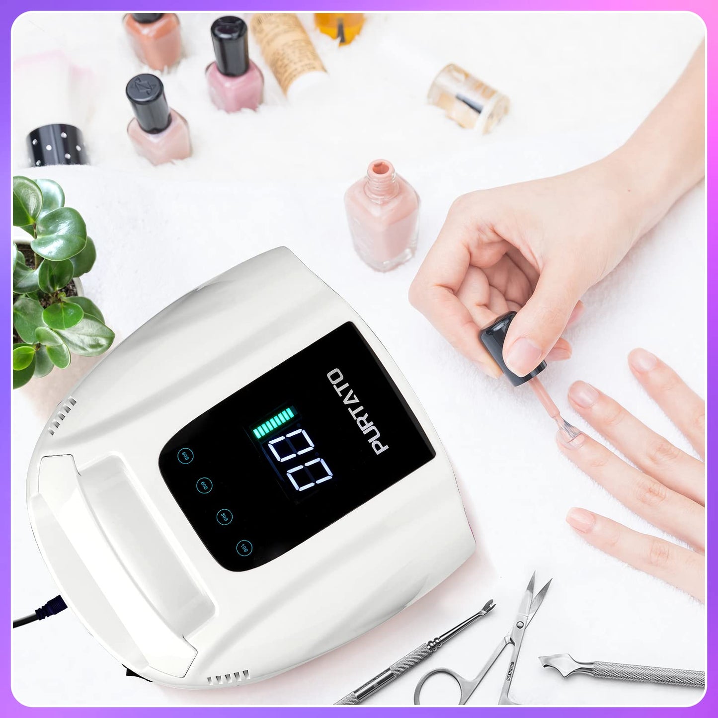 PURTATO Professional Rechargeable 96W UV LED Portable Cordless UV Light for Nail Lamp Machine with Removable Stainless Steel Bottom,4 Timer Setting and Smart Sensor Nail Dryer (White)