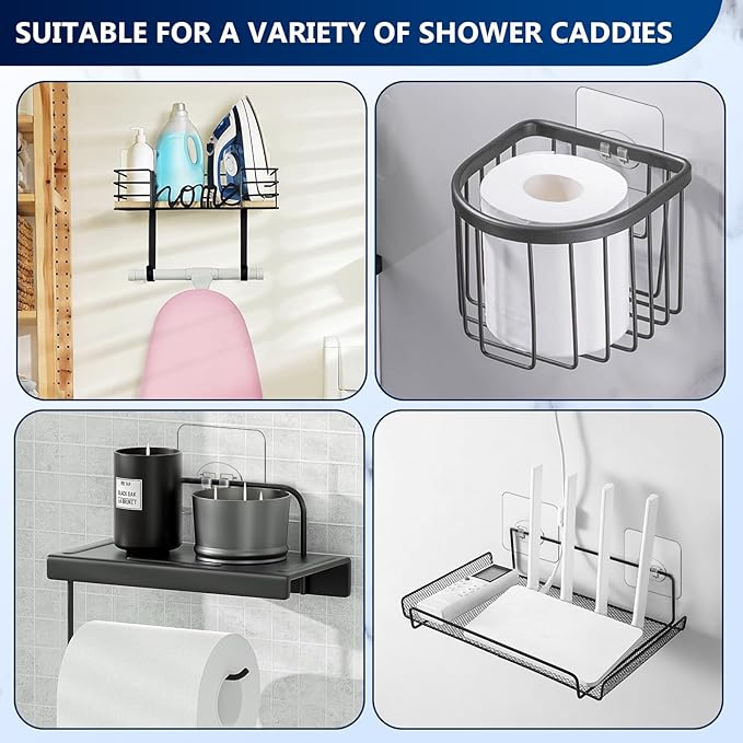 Shower Caddy Adhesive Single Hooks for Replacement, Shower Holder Organizer Self Adhesive Wall Hooks for Bathroom Corner Shelf Basket Soap Dish (Transparent-14Pack 1 Hooks)