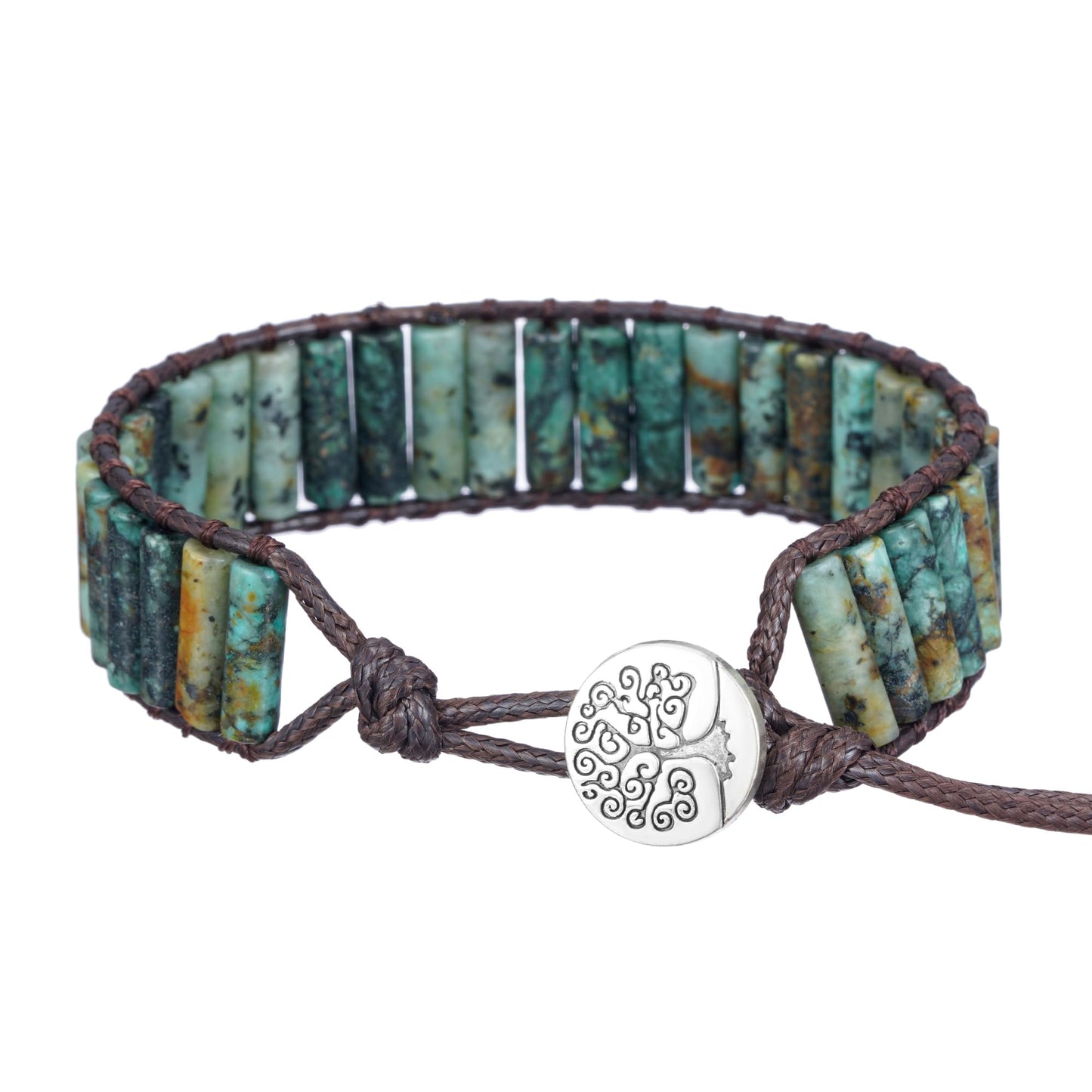 Plumiss Boho Natual African Turquoise Bead Green Version Stone 1 Wrap Bracelet for Men Women