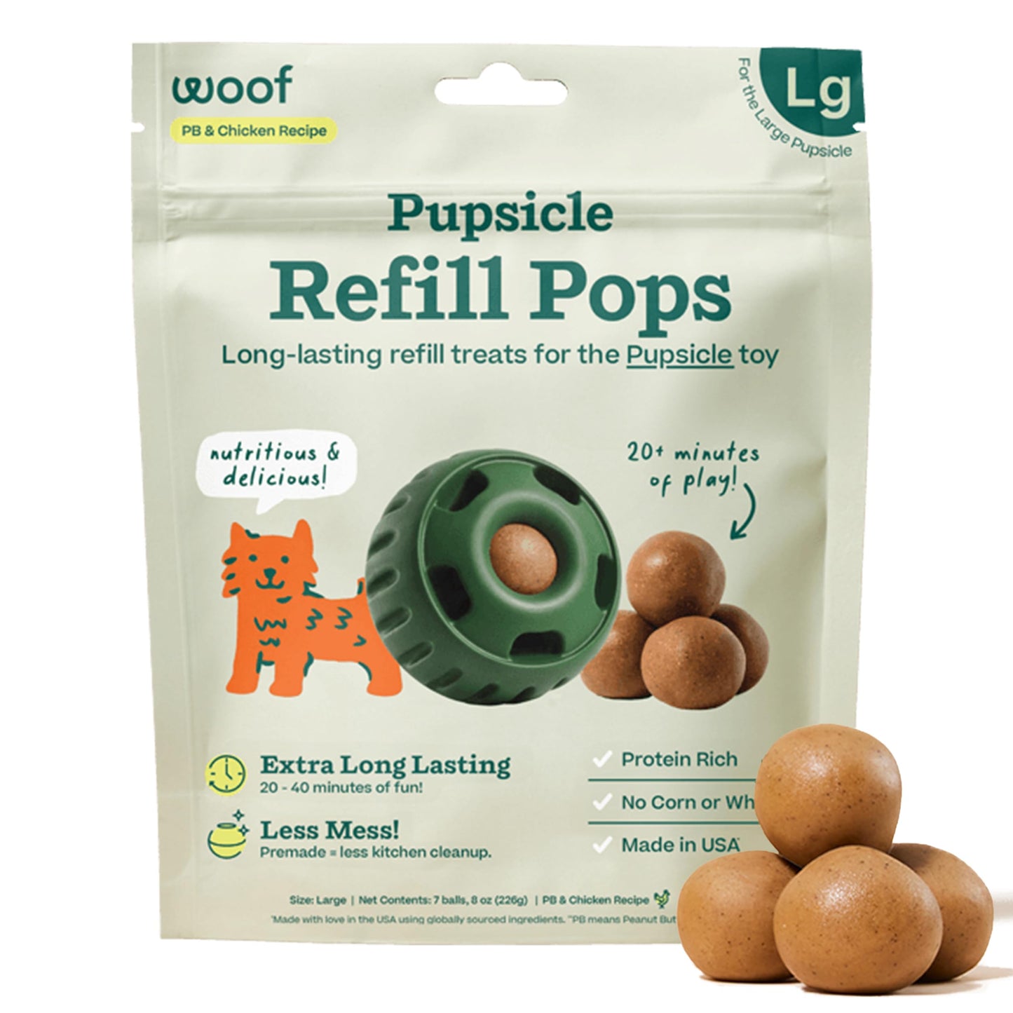 WOOF Pupsicle Chicken Refill Pops, Delicious Long Lasting Dog Treats, Wholesome Ingredients, Pre-Made Large Pupsicle Refills Pops- For Dogs 25 - 75 lbs - 7 count