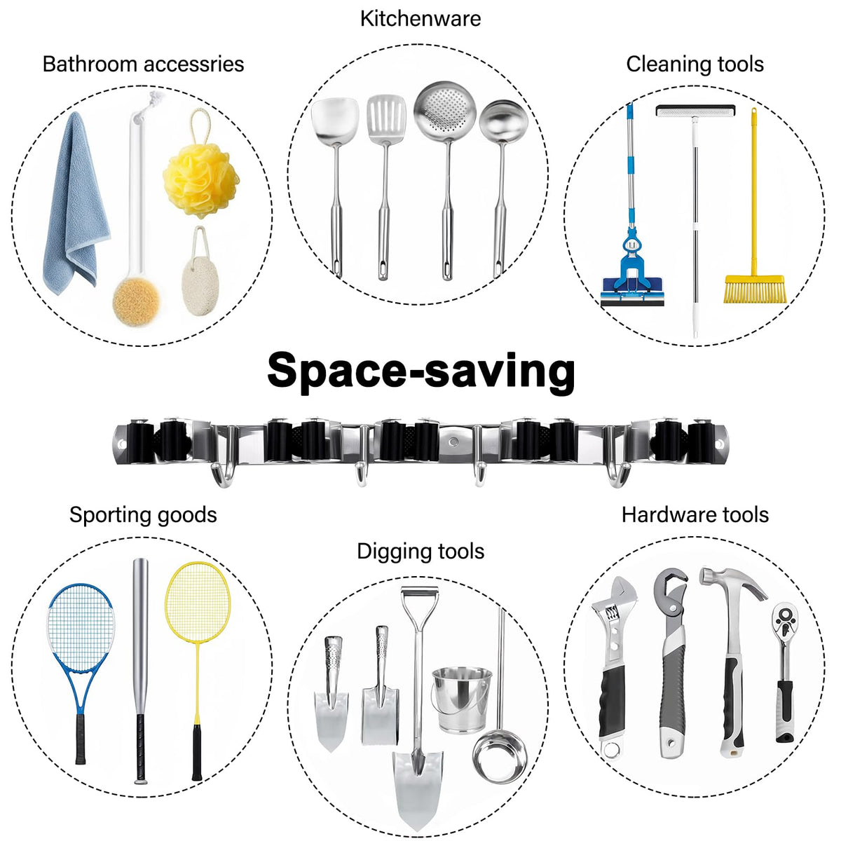 2 Packs 5 Racks and 4 Hooks Mop and Broom Holder Wall Mount (9 Count)