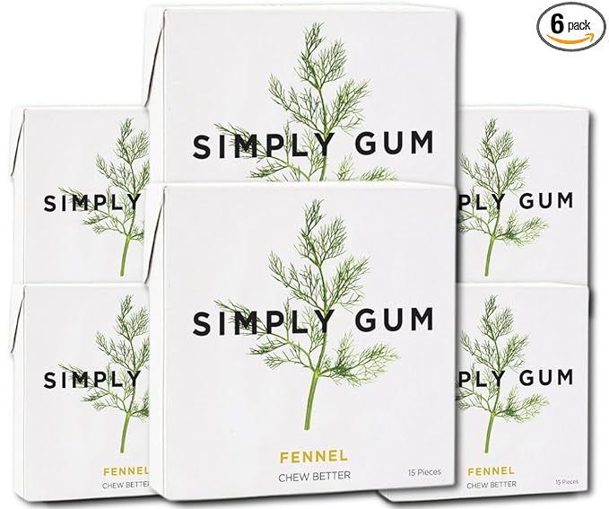 SIMPLY Gum Fennel, Plastic-Free Natural Chewing Gum, 6 Pack (90 Pieces) | Vegan, Kosher, Non GMO, Aspartame Free and Sorbitol Free