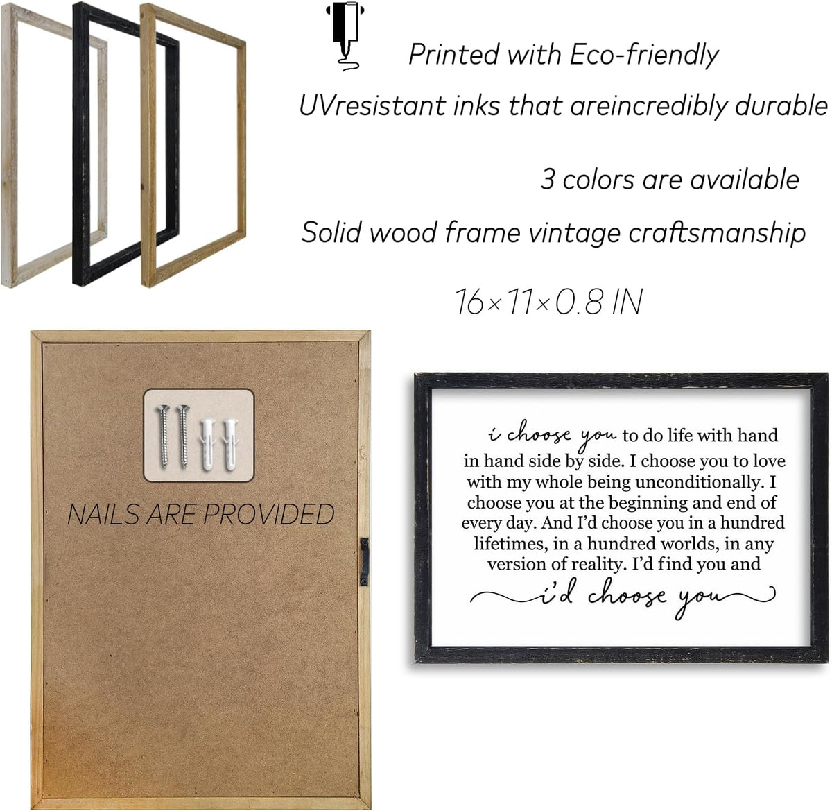 I Choose You To Do Life Sign Wall Decor 16X11 I Love You InchRomantic Marriage Art Wooden Framed Wall Hanging (Black)