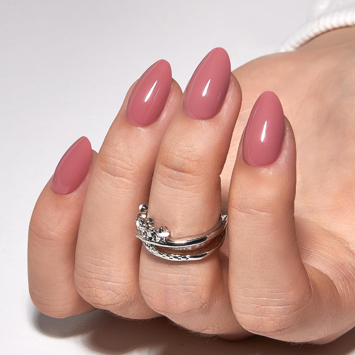 CurvLife Medium Almond Press On Nails, Soft Gel Pre-Built Apex Fake Nails, Nude Pink Structured Design, Reusable Full Cover Press Ons for Women