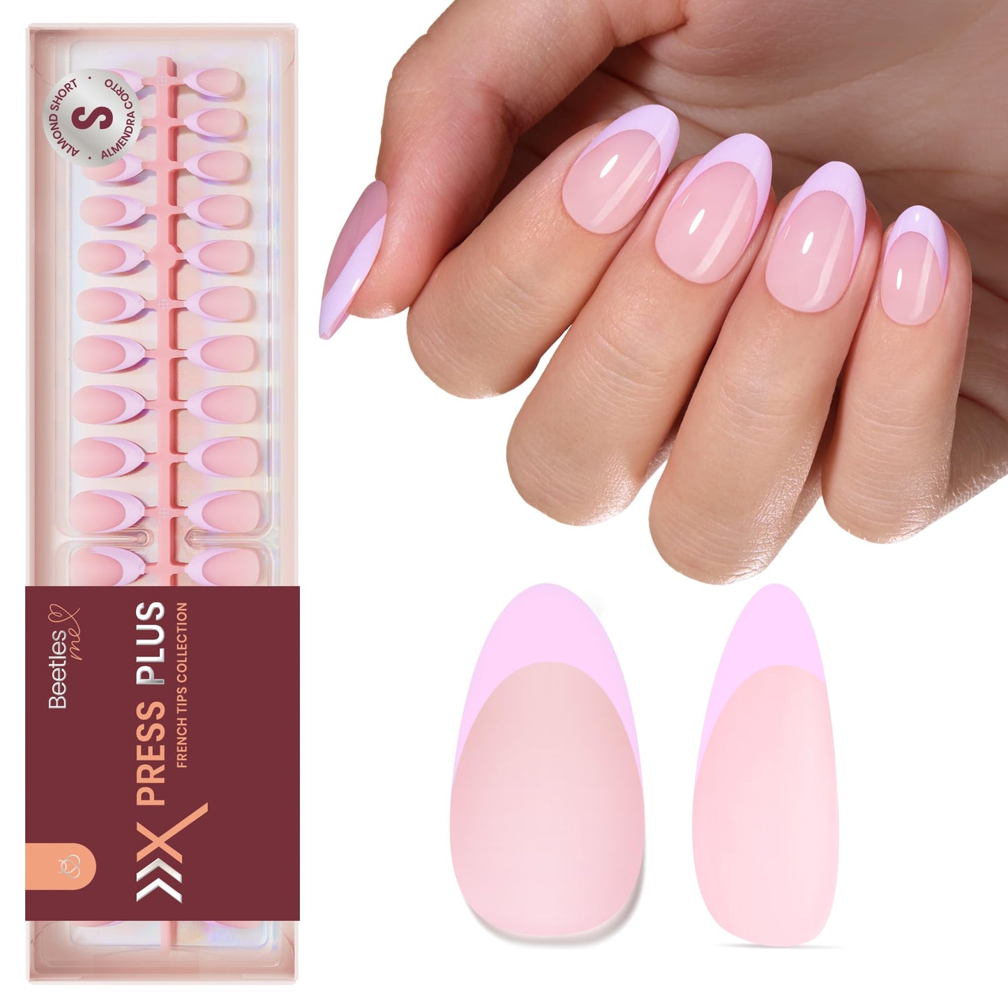 Beetles Purple French Tips Press On Nails - Pastel Spring Short Almond 160 Pcs with Blue French Tips Press On Nails Pastel Spring Short Almond 160 Pcs