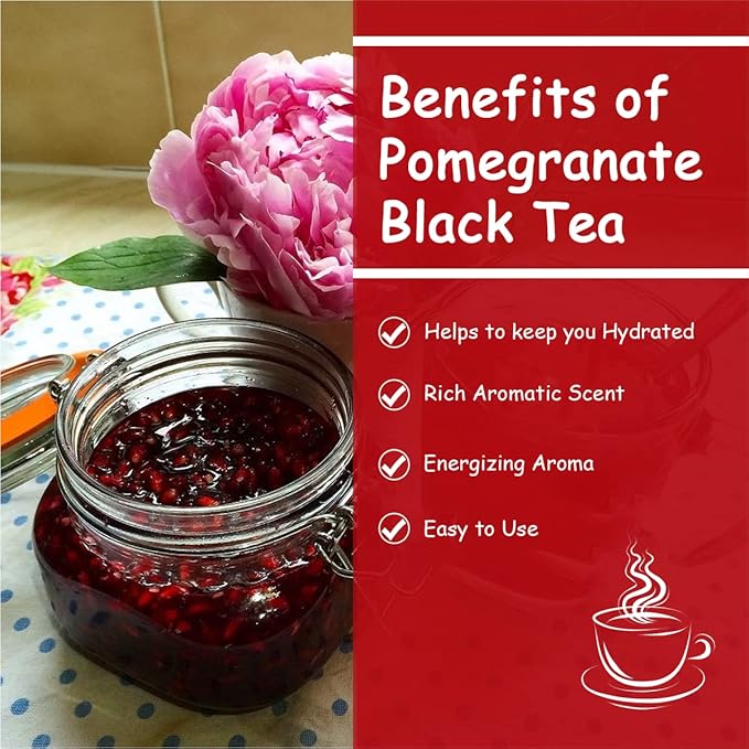 Tea4U Flavored Black Ceylon TeaBags (Pomegranate) - Ideal Quality from Sri Lanka's Finest Leaves and Expertly Blended - 25 Count