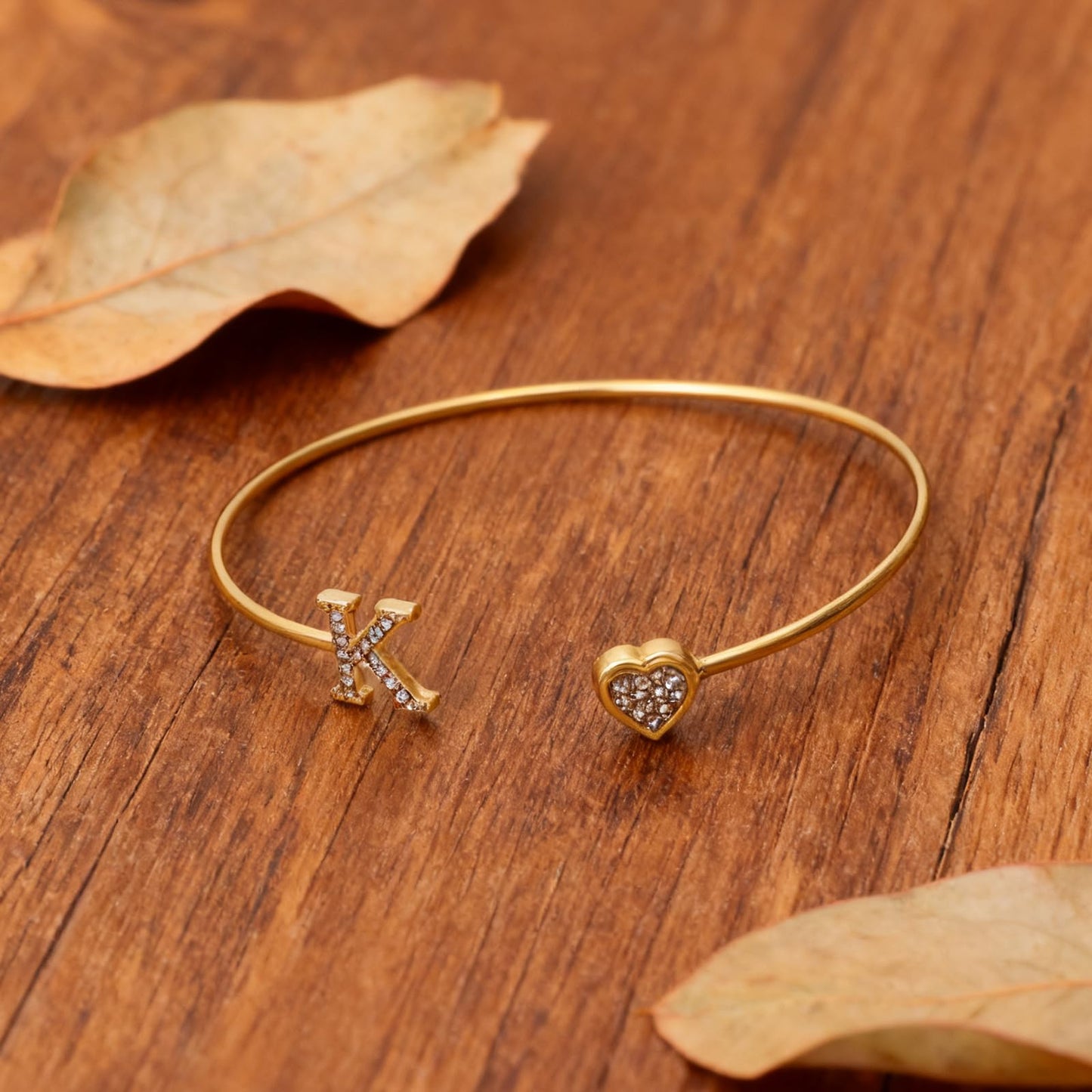 BXDA Trendy Gold Plated Heart Initial K Cuff Bangle Bracelet for Women, Handmade Statement Cubic Zirconia Stackable Open Letter Bracelets Fashion Jewelry Accessories Gift