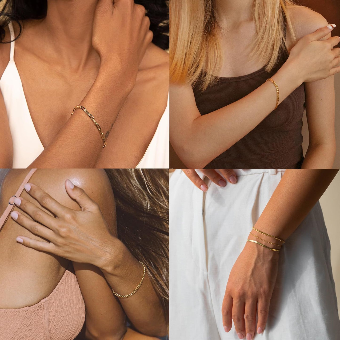 IFKM 35 PCS Chain Bangles Bracelets Set for Women, Multiple Layered Stackable Open Cuff Bangle Anklet Bracelet Trendy Elegance Link Beads Italian Boho Cuban Jewelry for Women Gift