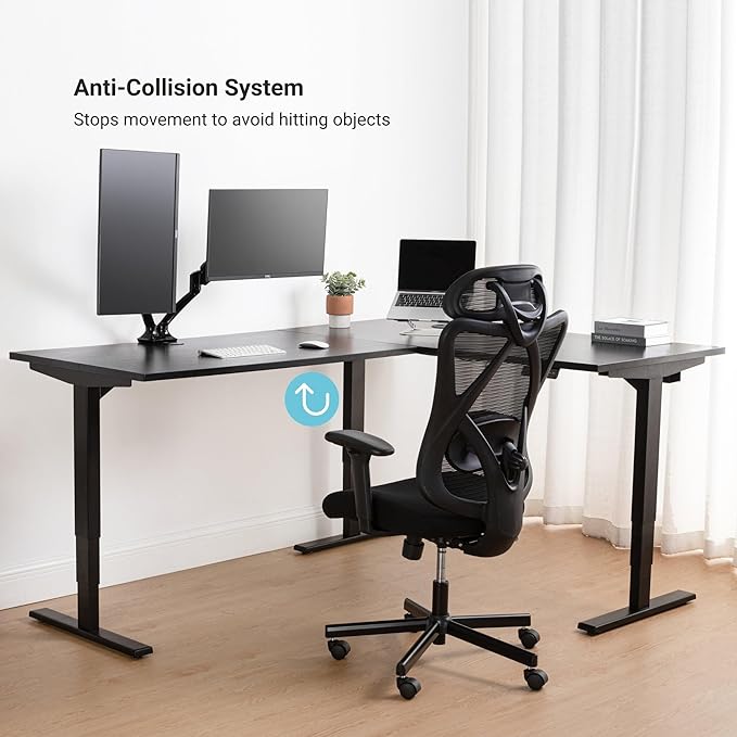 Progressive Desk Stand Up Height Adjustable Standing Desk - L Shaped 85" x 72" Corner Computer Rising Workstation Electric Table - Dark Cherry, Black Frame