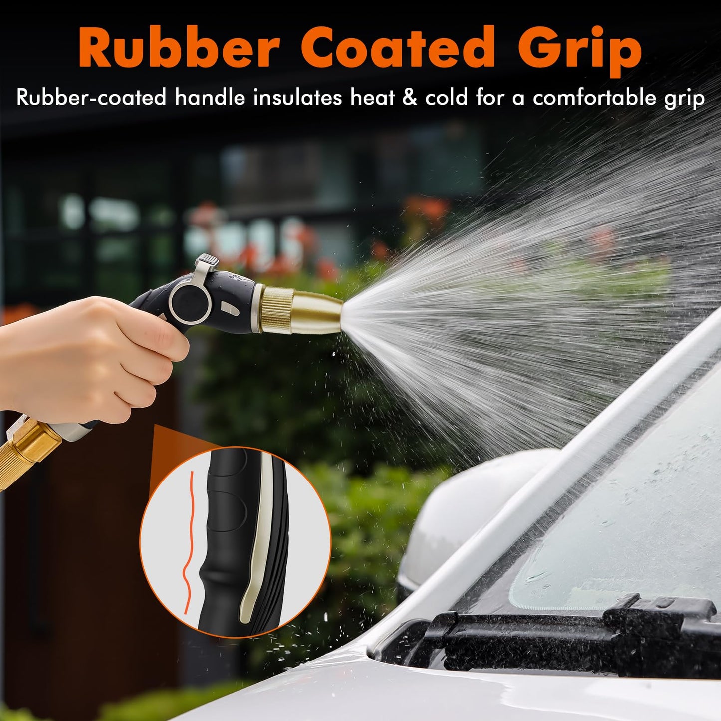 RESTMO High Pressure Hose Nozzle Sprayer, Heavy Duty Brass Head, Metal Water Hose Nozzle for Car Washing, Garden Cleaning, Lawn and Plant Watering, Adjustable Thumb Flow Control, 4 Spray Patterns