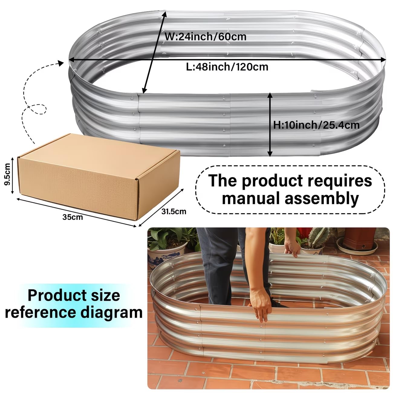 HGD Galvanized Raised Garden Bed Kit, Galvanized Planter Garden Boxes Outdoor, Oval Large Metal Raised Garden Beds for Vegetables & Flower (2 Pack)