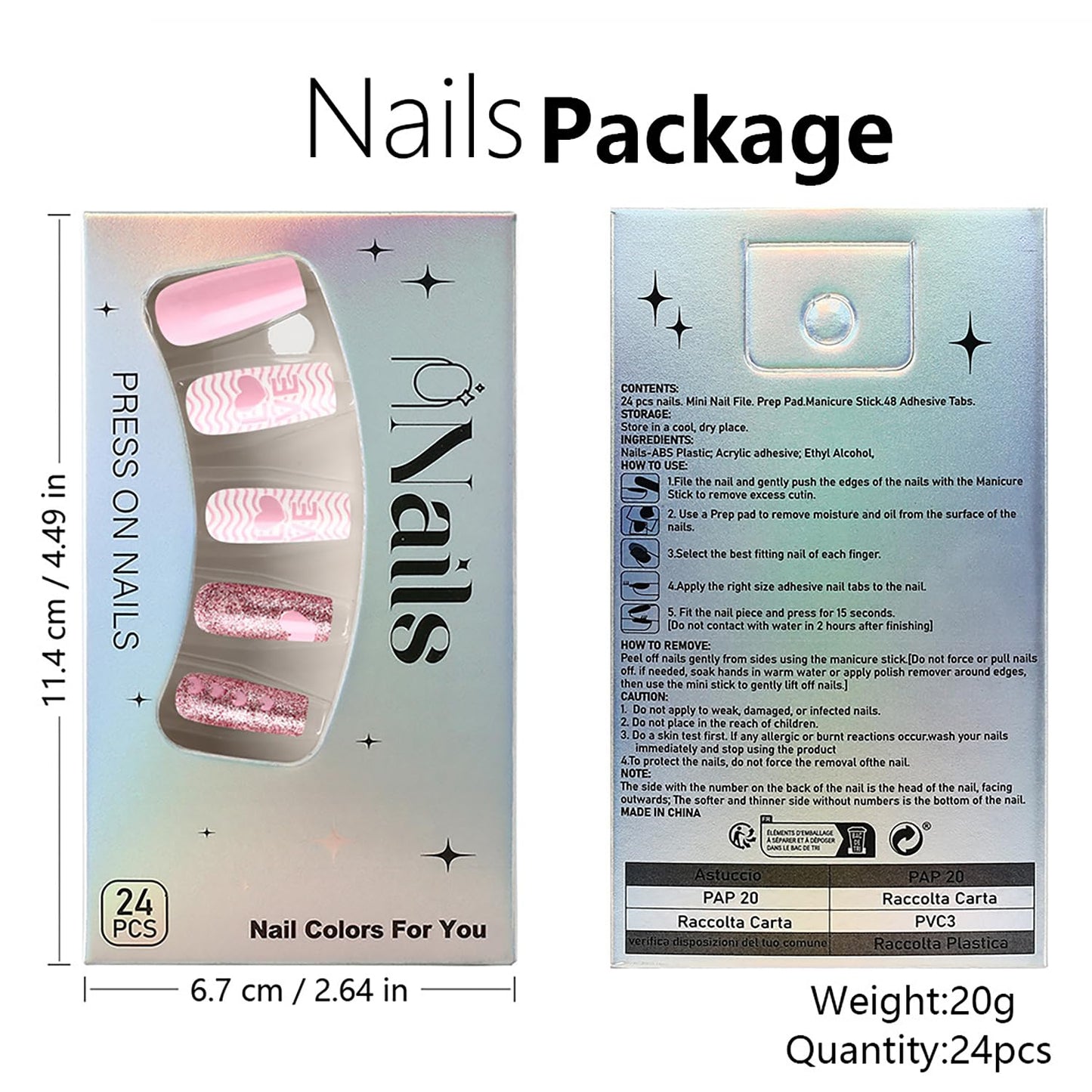 Valentine's Pink Love Heart Fake Nails Press on Nails Medium Square Glitter Powder Design Full Cover Acrylic Nails Set Artificial Coffin Nails Glossy Valentine's Glue on Nails for Women 24Pcs