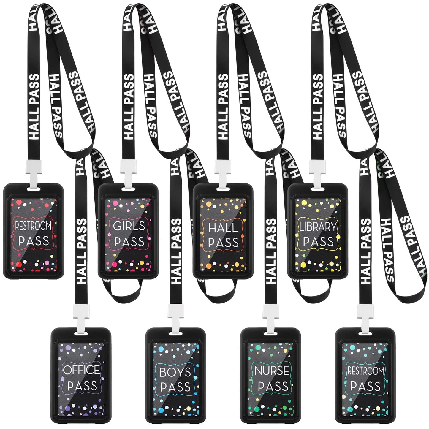 Tatuo 16 Pcs Hall Pass Lanyards Card Passes Set Vertical Bathroom Pass Restroom Unbreakable Gift for Teacher Nurse Library Office(Black)