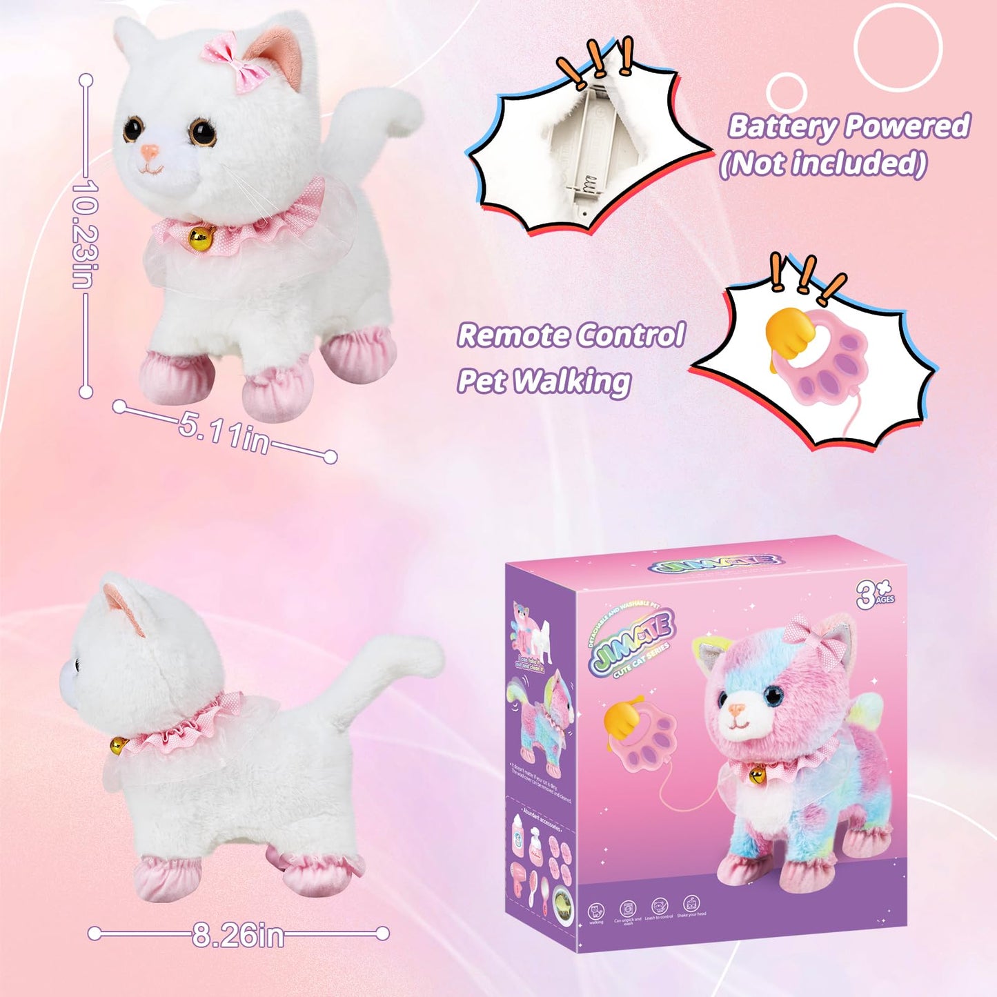 Jimate Interactive Electronic Plush Toy Walking and Barking Robot Cat Plush Cat Remote Control Kitten for Girls (White Cat)