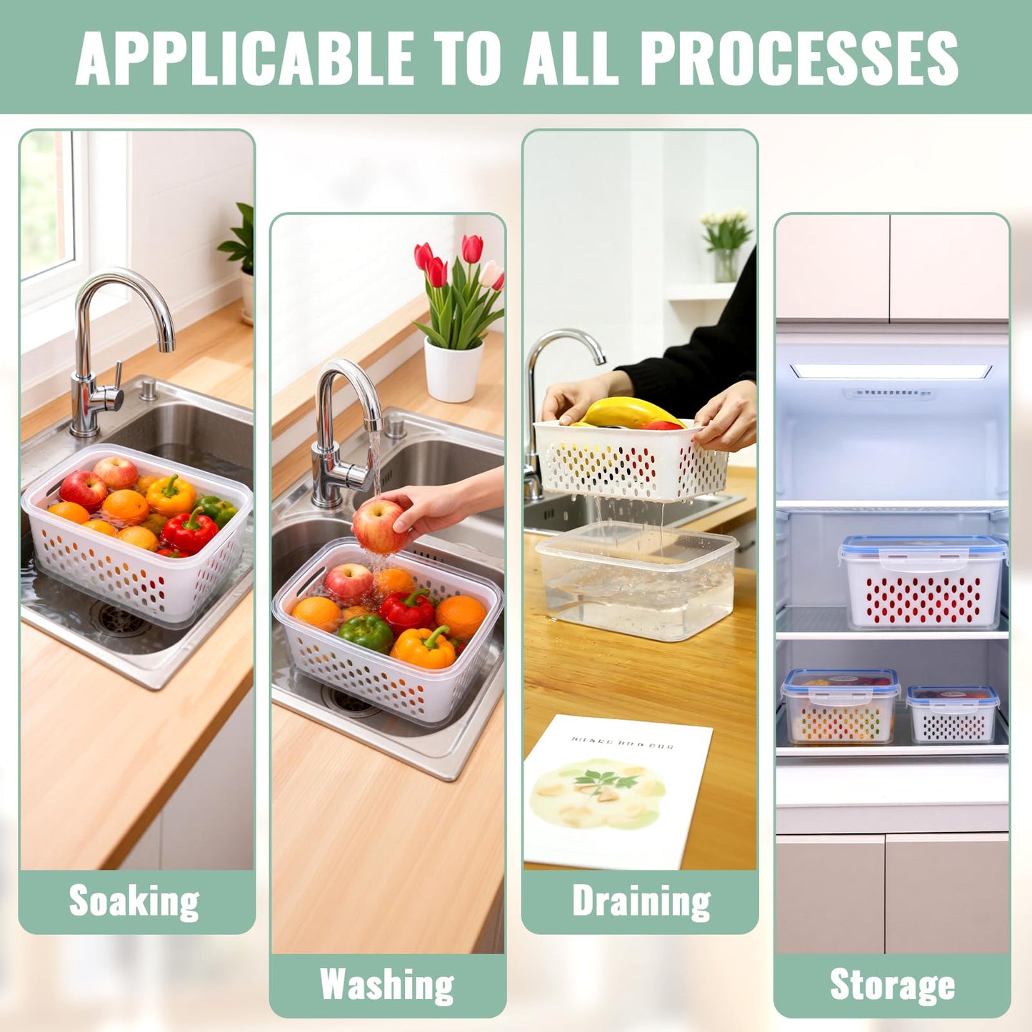 Zmxiabo 3 PCS Fruit Storage Containers for Fridge Food Berry Storage Container Set with Removable Strainer Lid Berries Container for Fridge BPA-Free Plastic Crisper for Long-Term Freshness