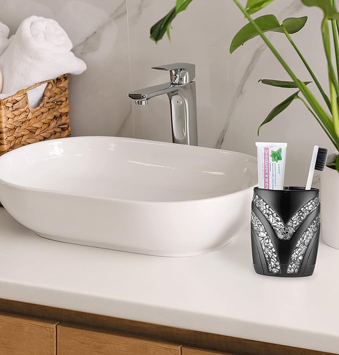 Zahari Home Sinatra Bath Tooth Brush Holder Modern Tooth Brush and Toothpaste Holder, Black