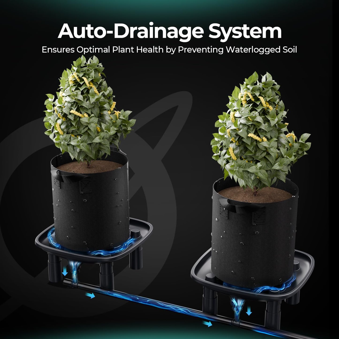 MARS HYDRO Drainage Trays 2-Pack Pot with Drainage Pipe for Grow Tents Greenhouses & Patio Plants
