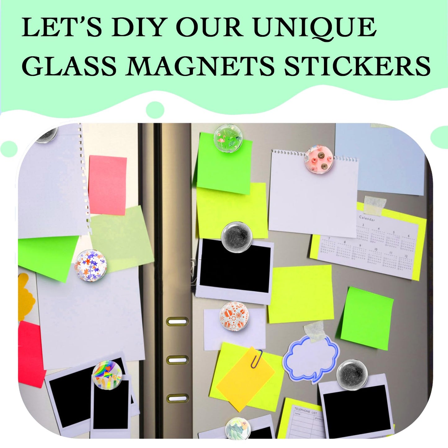 97pcs DIY Fridge Magnets Craft Set Include 1-Inch Paper Punch,Craft Magnets Glass Ceramic Ferrite Magnet with Adhesive Backing and Clear Glass Cabochons for Refrigerator (48 Sets,1 Inch, Round) (97)