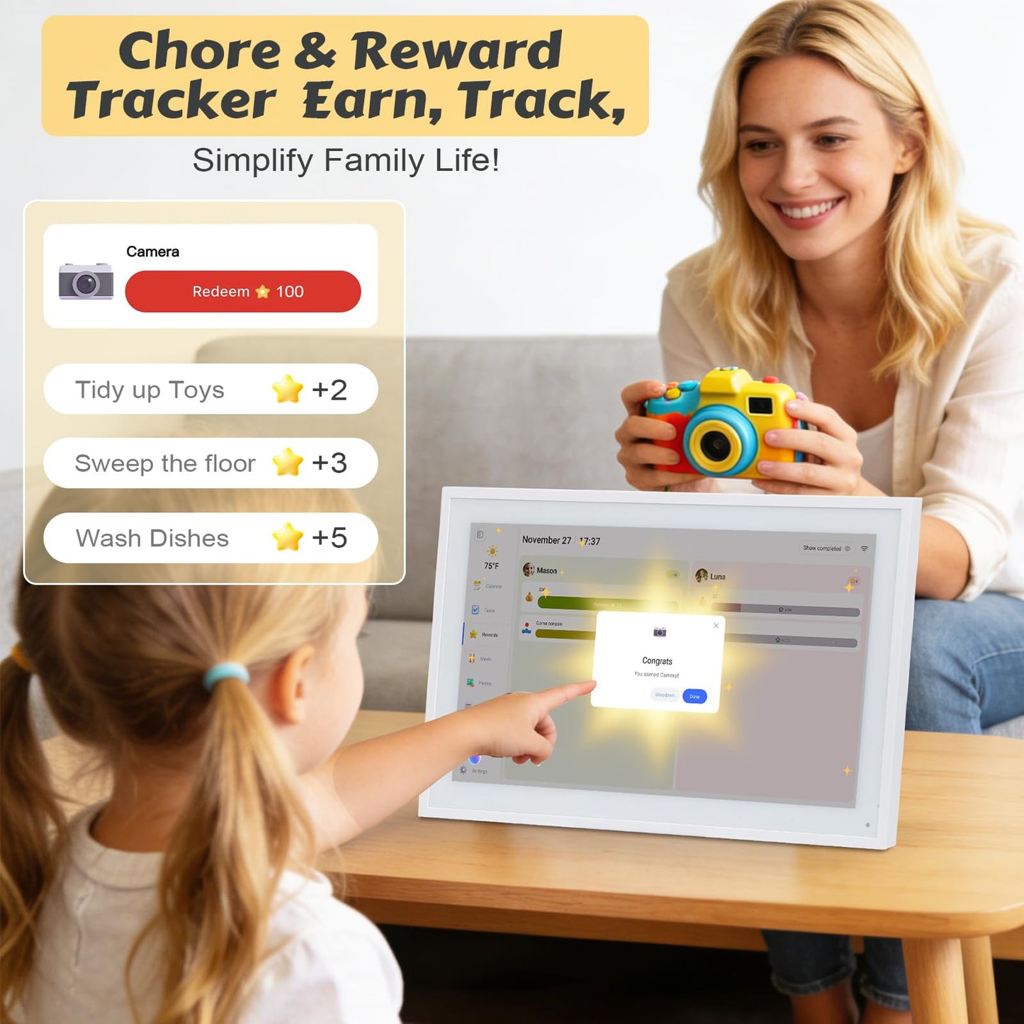 COMIX 15.6" Smart Digital Wall Calendar - WiFi Family Organizer with Sync Google/Outlook/Apple Calendar, Touchscreen Meal Planner & Chore Chart, Digital Photo Frame for Home & Office