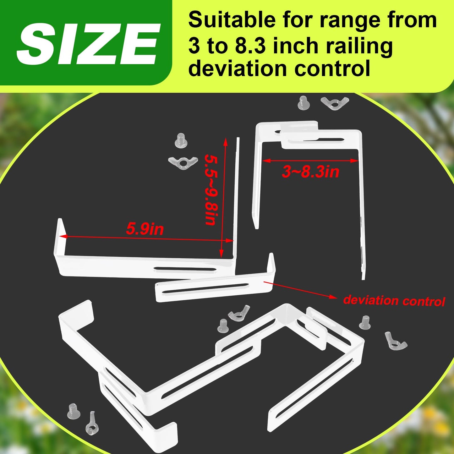 Leinuosen 4 Pcs Adjustable Window Boxes Brackets Planter Box Bracket Heavy Duty Deck Railing Hanging Flower Stand for Windowsill Garden Fence Balcony (White)