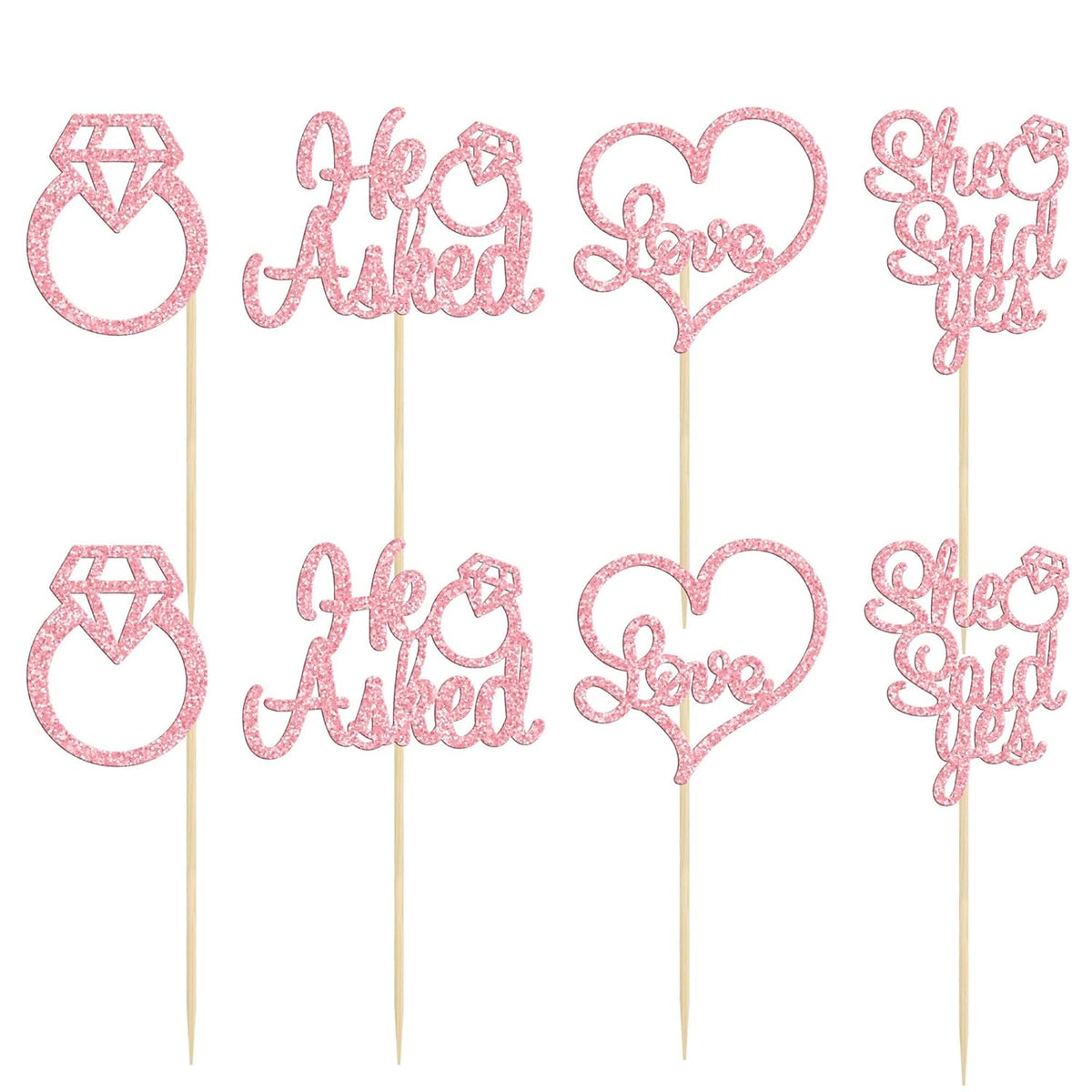 Gyufise Pink 24Pcs He Asked She Said Yes Cupcake Toppers Diamond Ring Heart Cake Picks for Wedding Engagement Party Cake Decorations