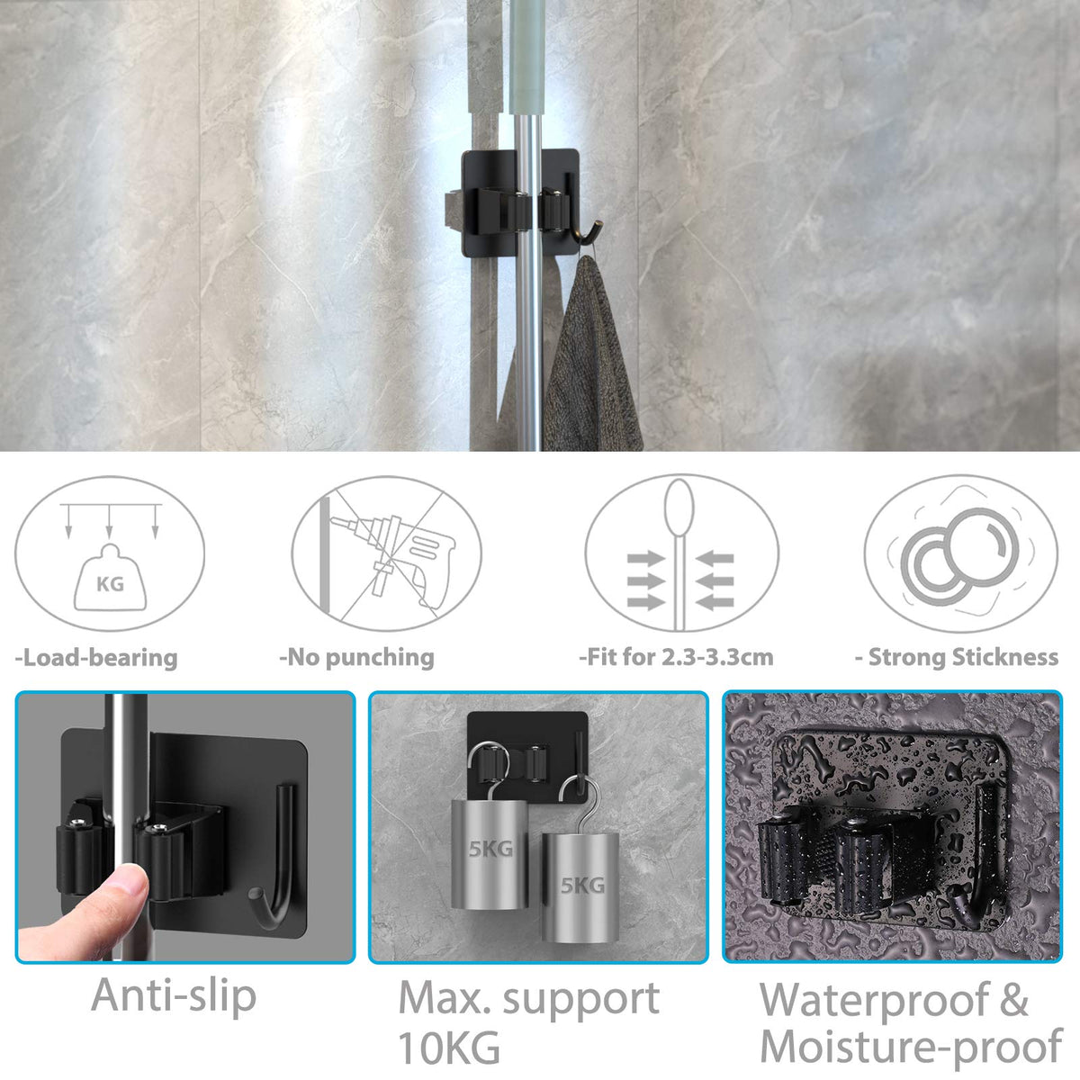 Broom Holder Wall Mount 6Pcs