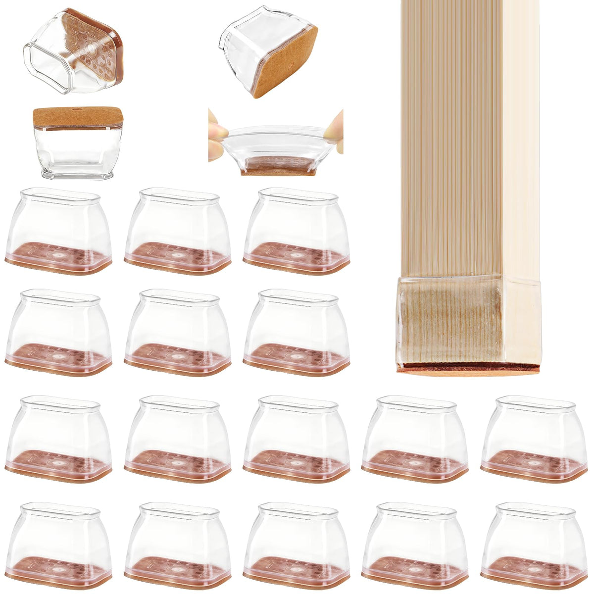 16 Pack Rectangle Chair Leg Floor Protectors for Hardwood Floors (16 Count)