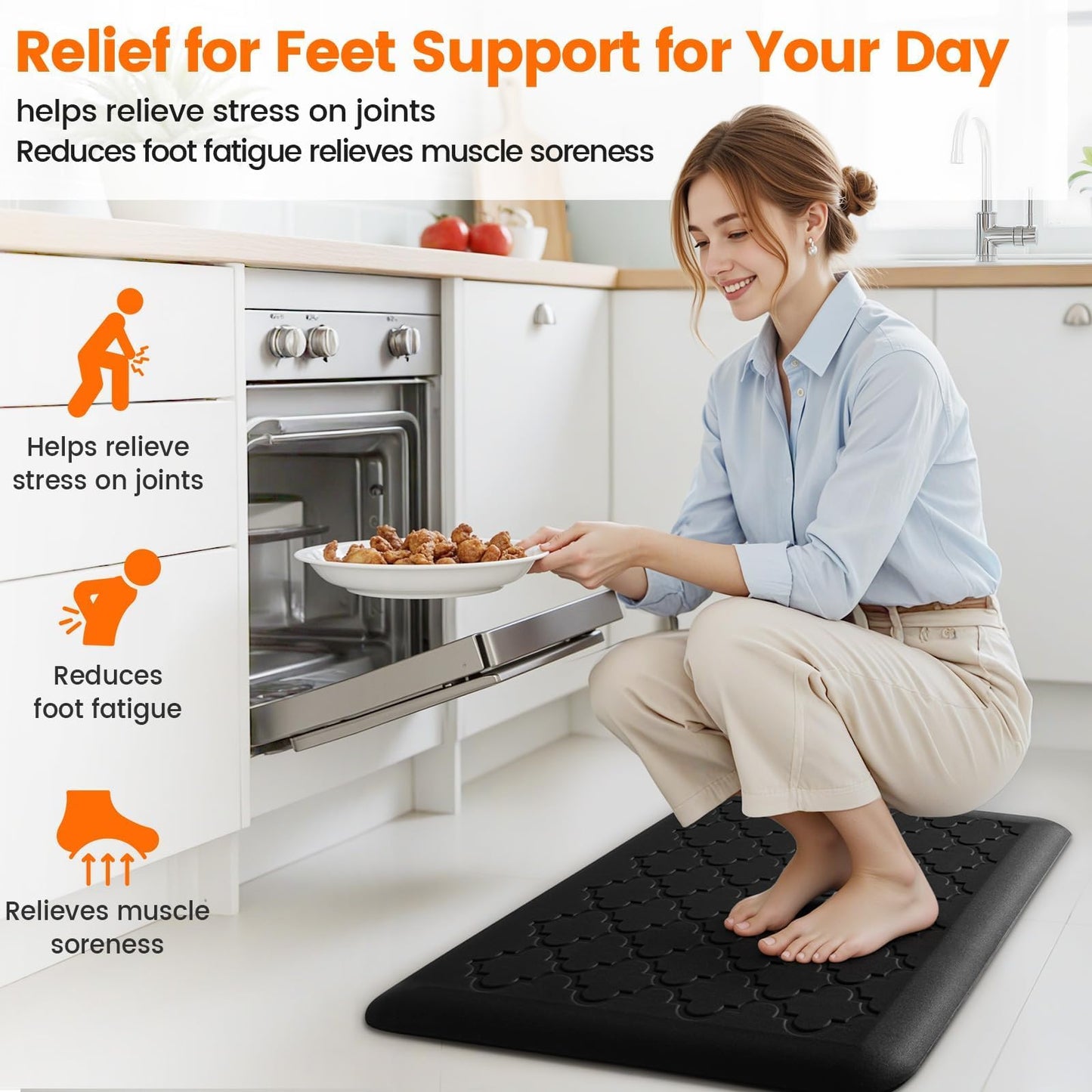 TranquilRelax 4/5 Inch Thick Anti-Fatigue Kitchen Mat Water Resistant Non-Slip Kitchen Floor Mat Ergonomic Comfort Standing Mat for Home Kitchen Office Laundry 17.3"x 24" Black