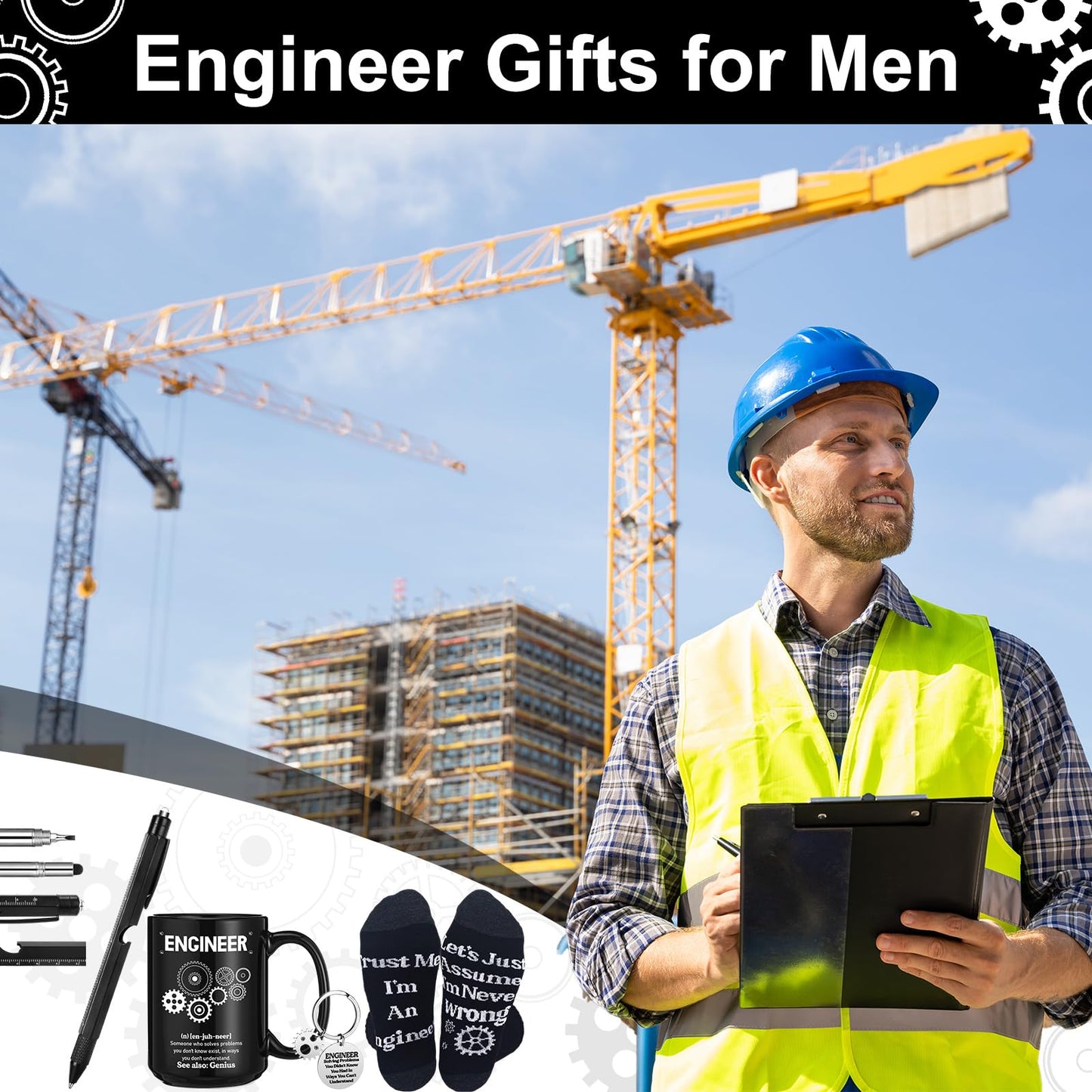 Panitay Engineer Gifts Set for Men 9 in 1 Multi Tool Pen 14 oz Engineer Coffee Mug Keychain Sock Gadget Birthday Retirement Employee Spirit Month Gift for Father Mechanical Electrical