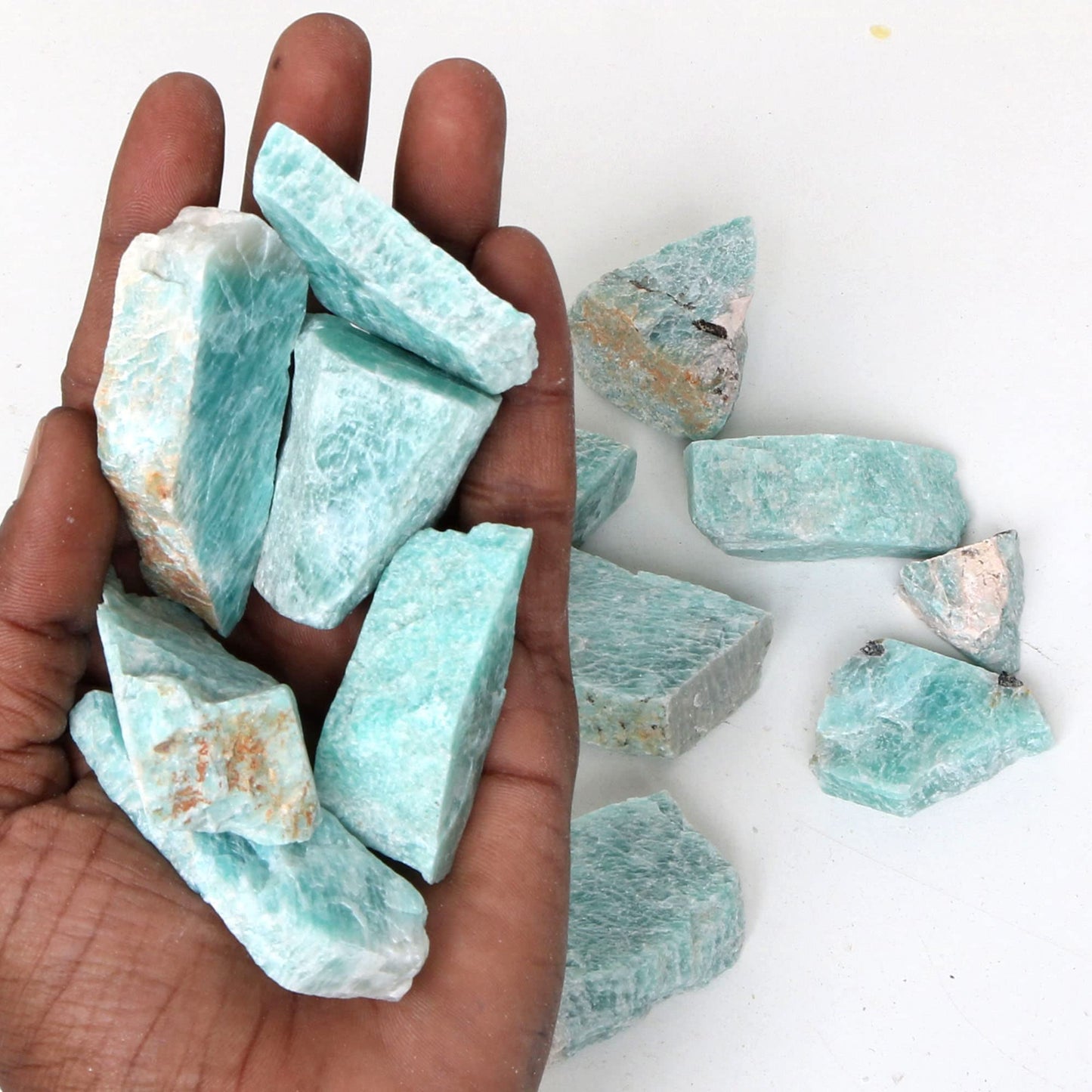 REAL-GEMS Natural Raw Healing Crystals Rough Stones for Tumbling, Cabbing, Polishing, Wire Wrapping, Wicca & Reiki Crystal Healing, Mix Gemstones,7 Chakra (Amazonite)