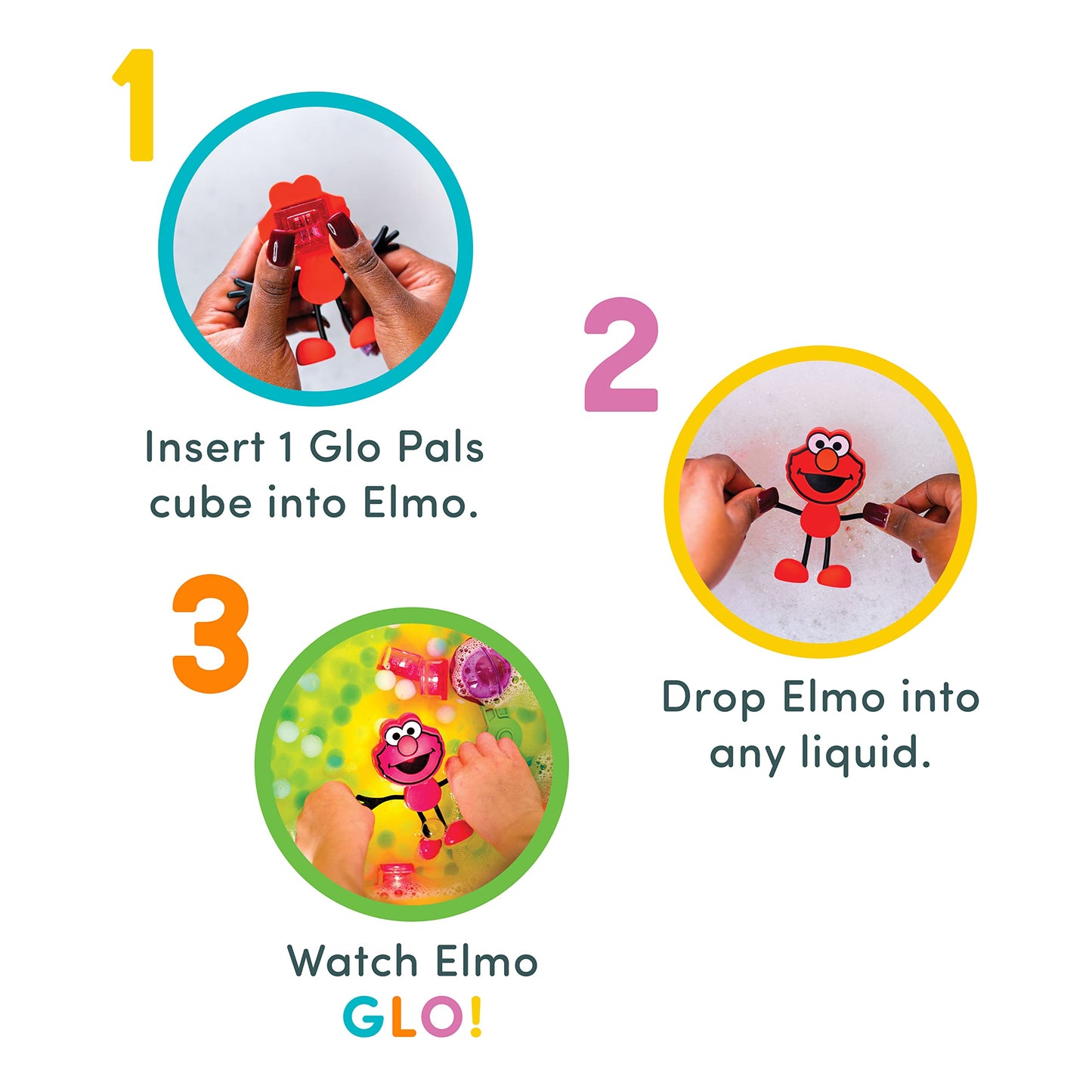 Glo Pals x Sesame Street Water-Activated Light-Up Cubes for Sensory Play (Elmo - Cubes with Character)
