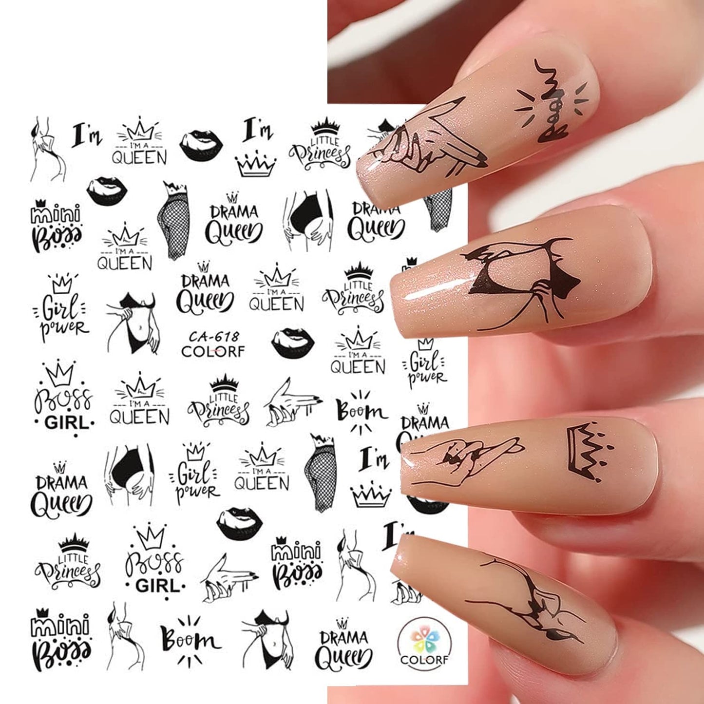 6 Sheets Sexy Girls Nail Stickers and 6 Sheets Cat Nail Stickers