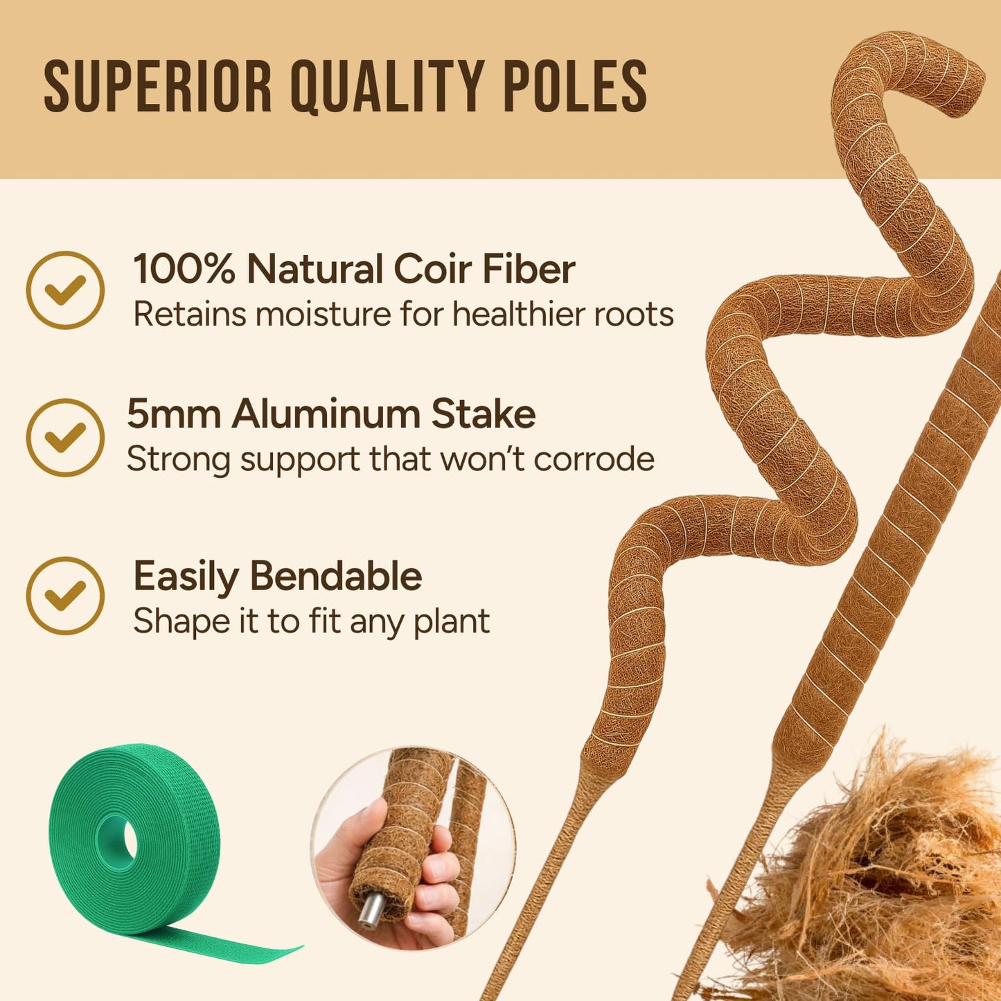 Craft911 Moss Pole Monstera Plant Support – 2 Pack 28” Bendable Moss Pole Monstera Plant Support, Plant Stakes for Indoor Plants, Tall Plant Sticks Support for Climbing Plants