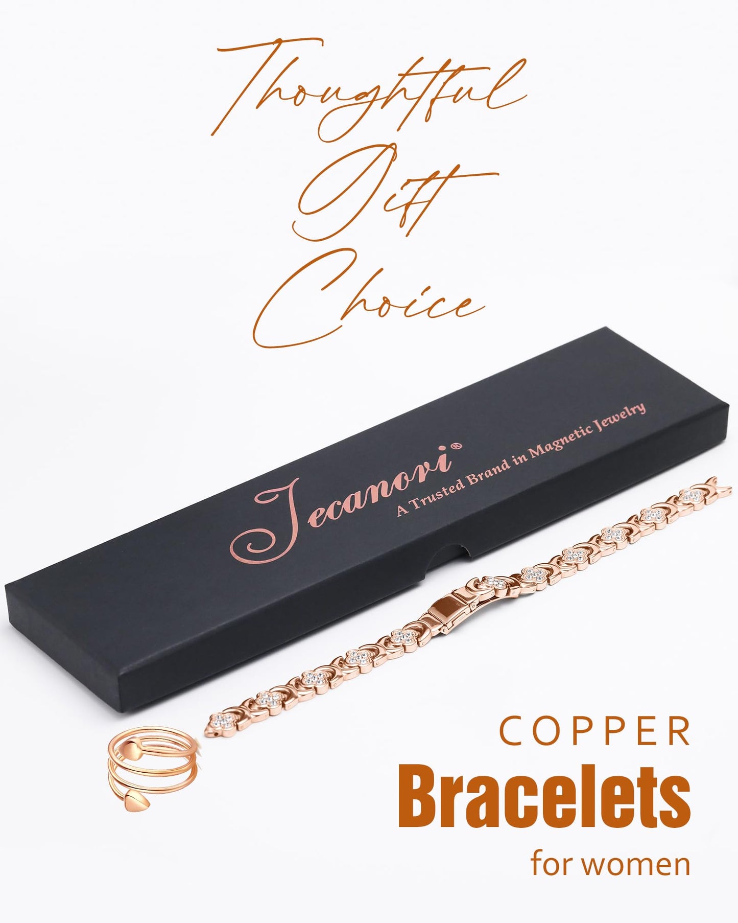 Jecanori Copper Bracelets for Women&Ring, Pure Copper Magnetic Bracelet with 3500 Gauss Magnets,Ideal Gift