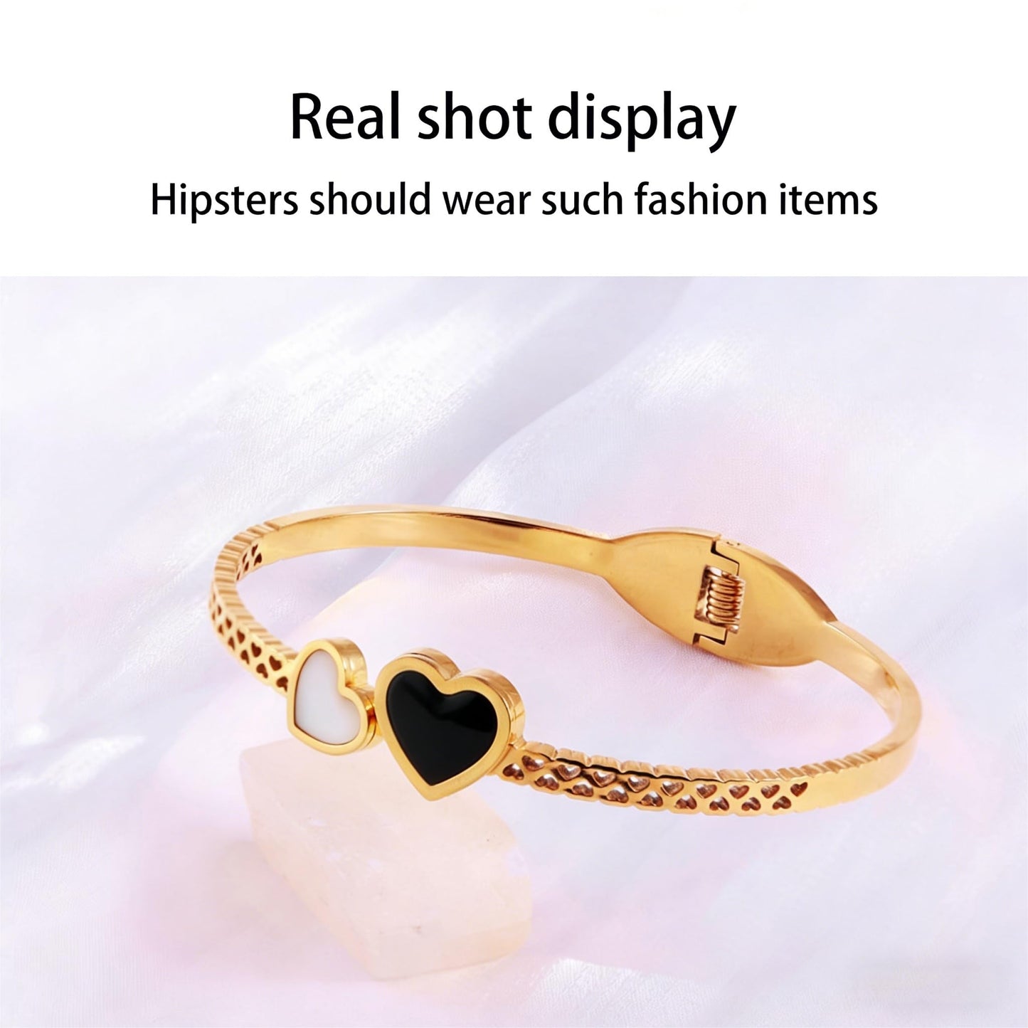 Vbvbip 18K Gold Plated 316L Stainless Steel Bangle Bracelet Collection - 12 Unique Designs + Matching Diamond-Accent Titanium Steel Chain, Gift for Women