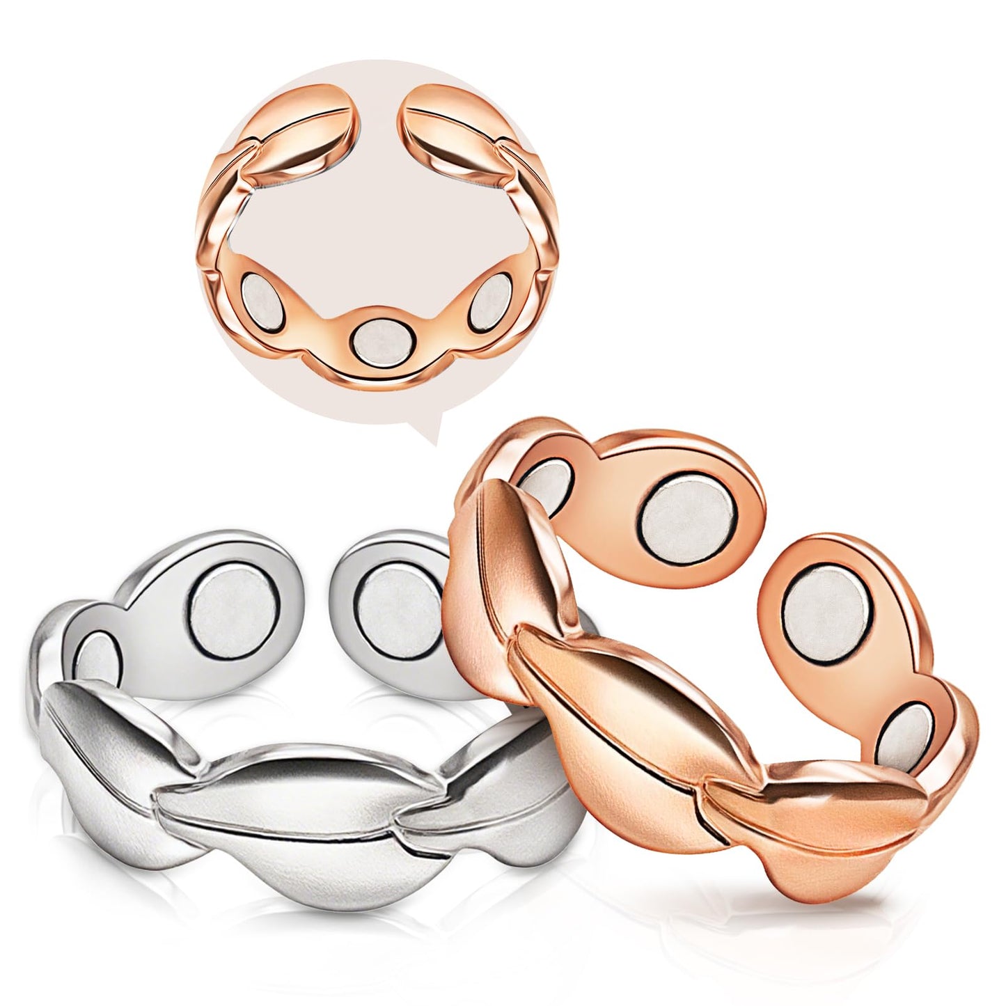 Copper Rings for Women, Magnetic Thumb Rings Adjustable Copper Ring with Magnet,99.9% Solid Pure Copper Jewelry Gift with Box (Set of 2)