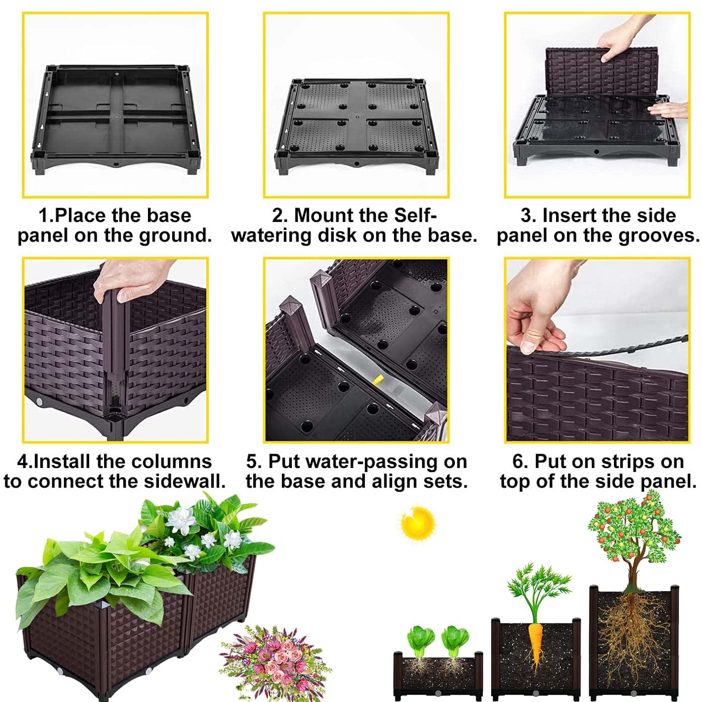 YSUEFIJO Raised Garden Bed Box Vegetable Planter, Planter Box Plastic Rectangle, Garden Bed Kit for Vegetables, Elevated Planter Box for Flower/Herb/Backyard/Patio/Balcony