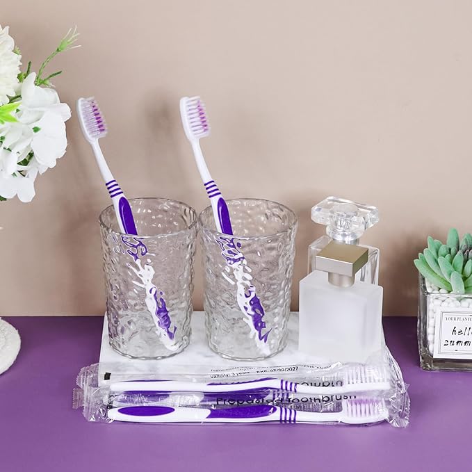 500 Prepasted Disposable Toothbrushes Individually Wrapped Pre Pasted Toothbrushes Soft Bristle Travel Tooth Brush Single Use Wrapped for Hotel, Camping, Travel and Gift for The Homeless (purple)
