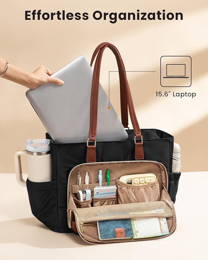 LOVEVOOK Lunch Tote Bag for Women, Work Bag with Insulated Lunch Compartment 15.6 Inch Laptop Bag with Cup Holder Large Capacity Lunch Bag for Teacher, Nurse, Office, Travel, College, Daily