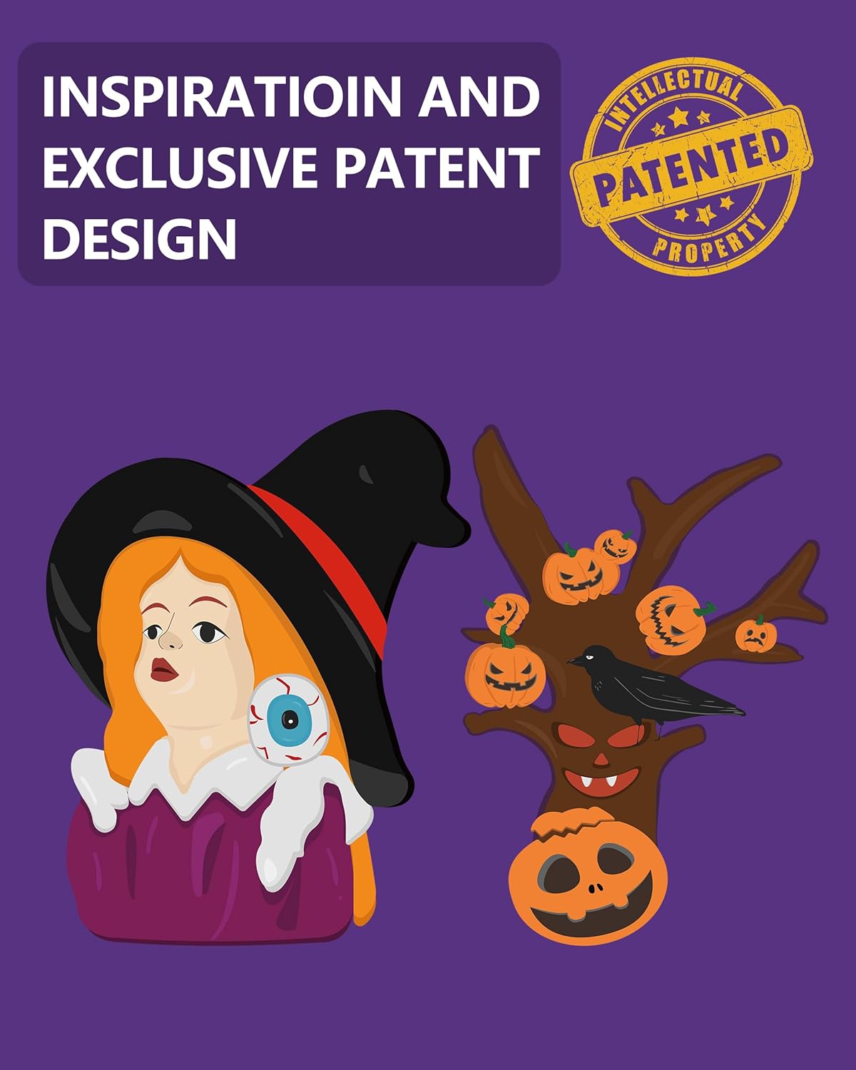 Halloween Decorations Indoor 7.8'' Resin Monsters - Witch Pumpkins Black Crow Spooky Tree R.I.P Graveyard Tombstones with Decorative Happy Halloween Sign Figurines (Witch)