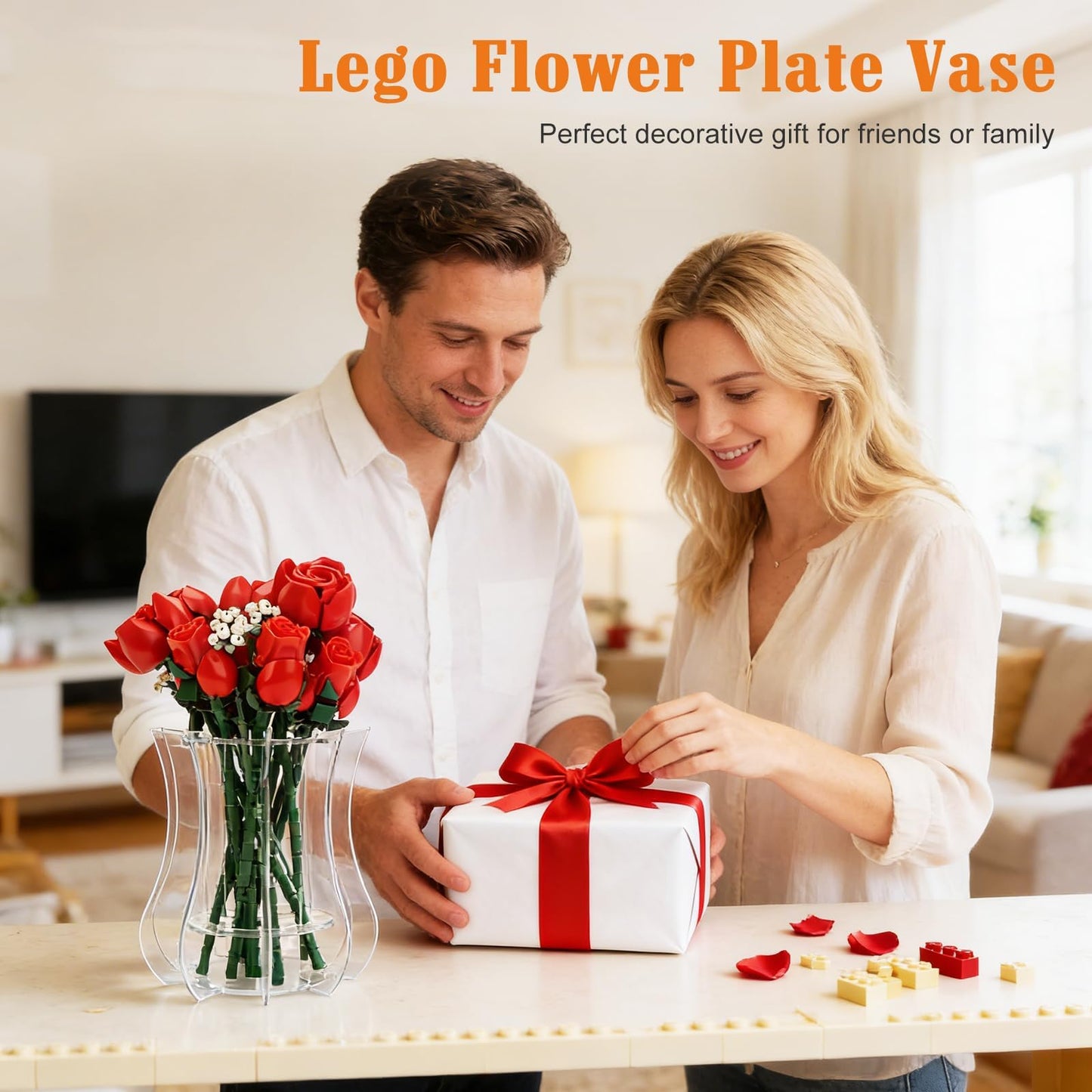 Upgraded Acrylic Vase for Lego Flowers - Thickened Sturdy Display Stand & Holder for Lego Flower Bouquet Building Set, Botanical Collection, Roses & Orchids | Larger Hole Arrangement Design (Clear)