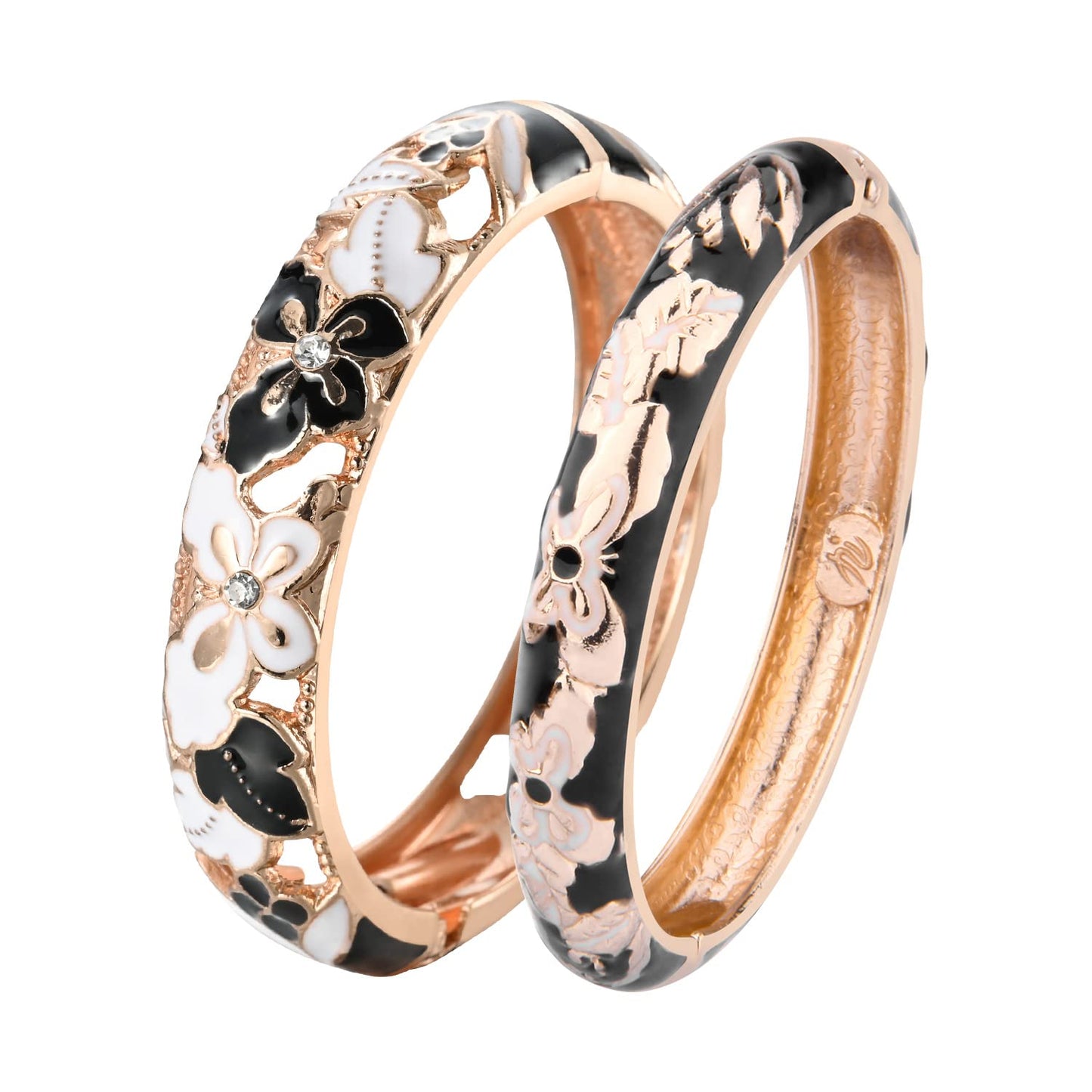 UJOY Vintage Jewelry Cloisonne Handcrafted Butterfly Enameled Gorgeous Rhinestone Hinged Cuff Bracelet Bangles Gifts 88A09 Black